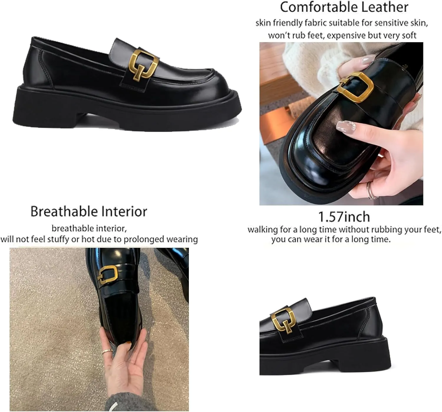 2025NEW Women's Platform Penny Loafers Slip on Chunky Heel Loafer Classic Leather Round Toe Dress Shoes Comfortable Business Work Casual Shoes