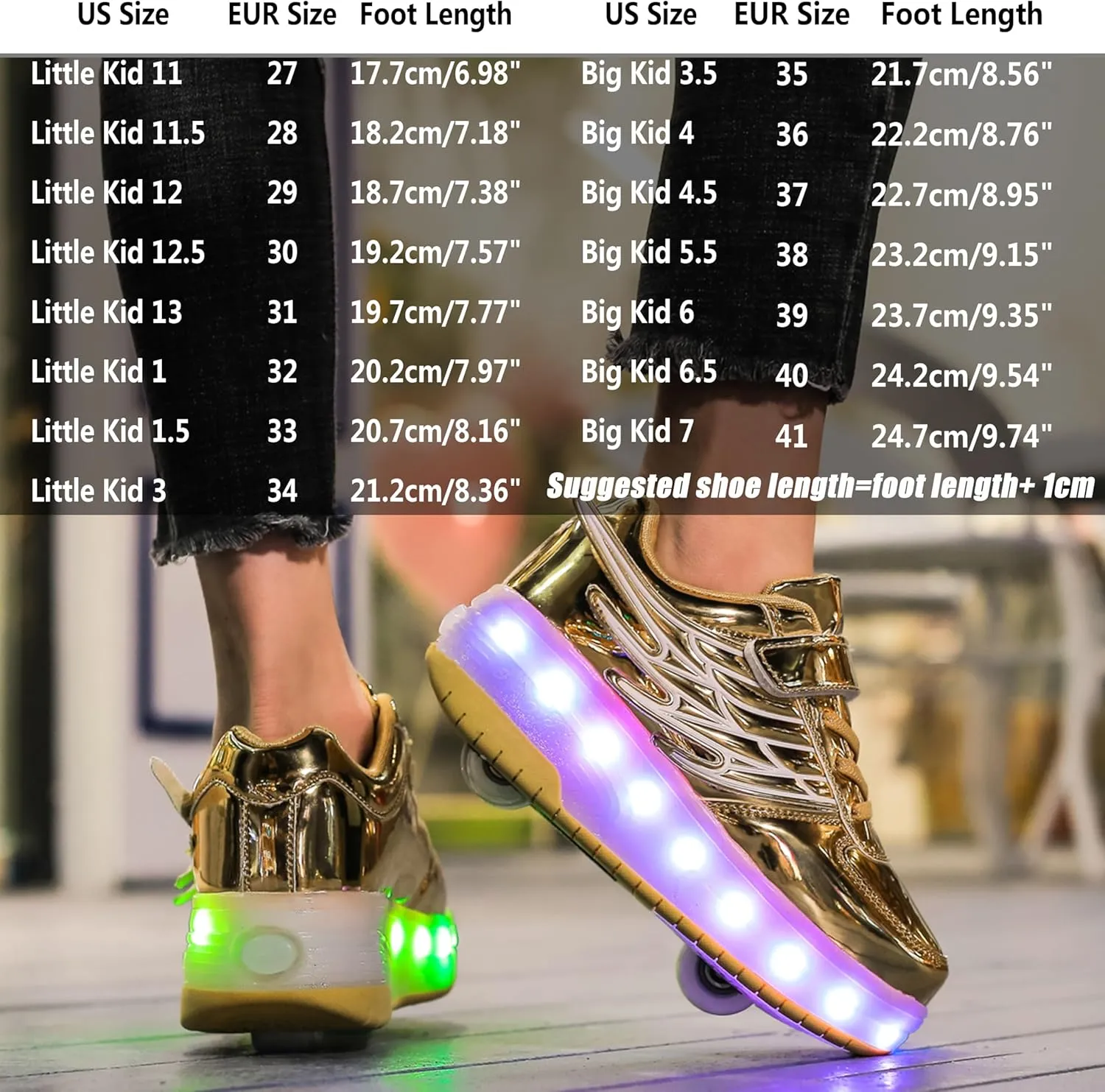 Aikuass USB Chargable LED Light Up Roller Shoes Wheeled Skate Sneaker Shoes for Boys Girls Kids
