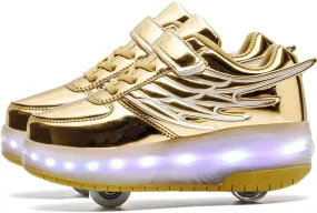 Aikuass USB Chargable LED Light Up Roller Shoes Wheeled Skate Sneaker Shoes for Boys Girls Kids