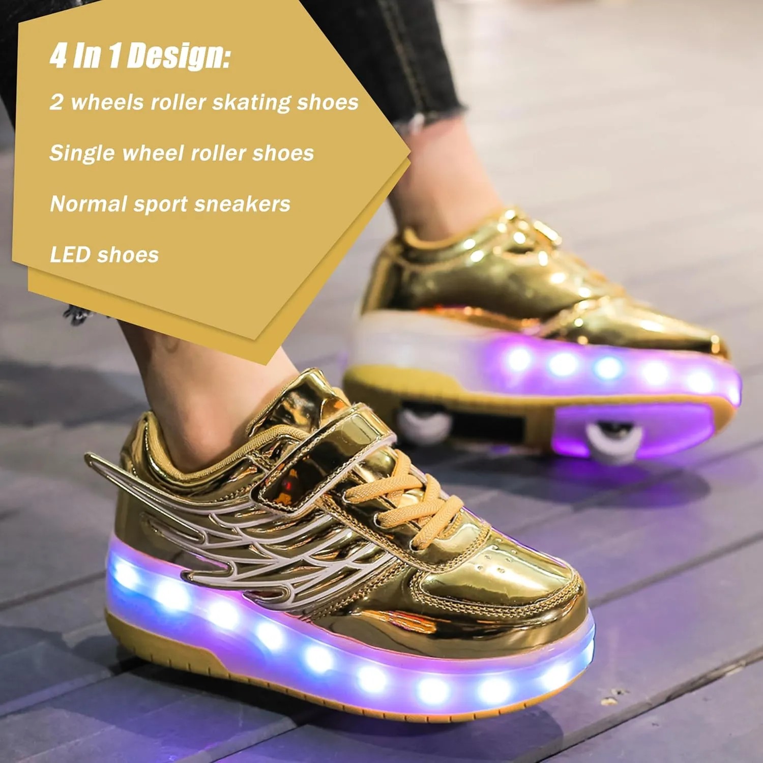 Aikuass USB Chargable LED Light Up Roller Shoes Wheeled Skate Sneaker Shoes for Boys Girls Kids