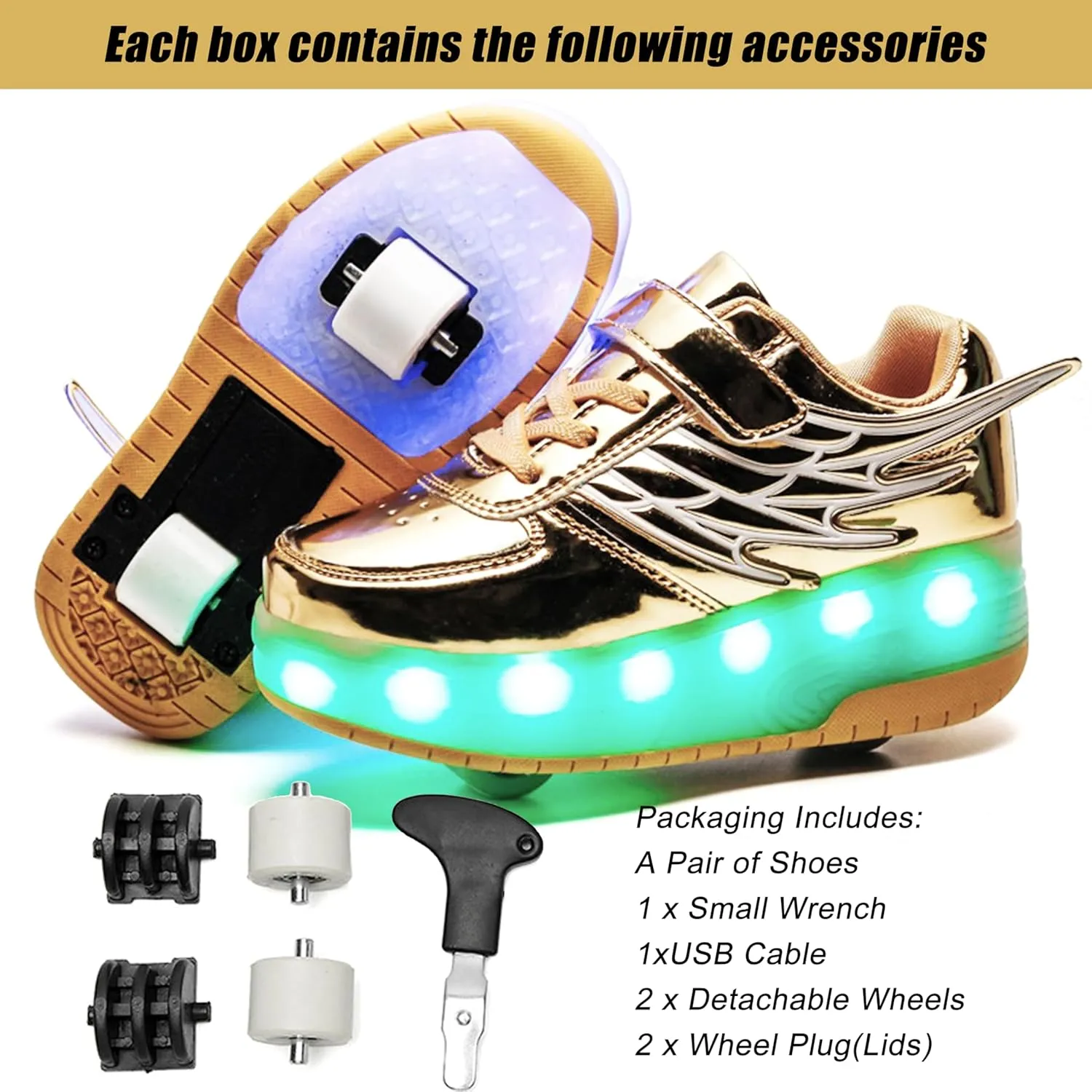 Aikuass USB Chargable LED Light Up Roller Shoes Wheeled Skate Sneaker Shoes for Boys Girls Kids