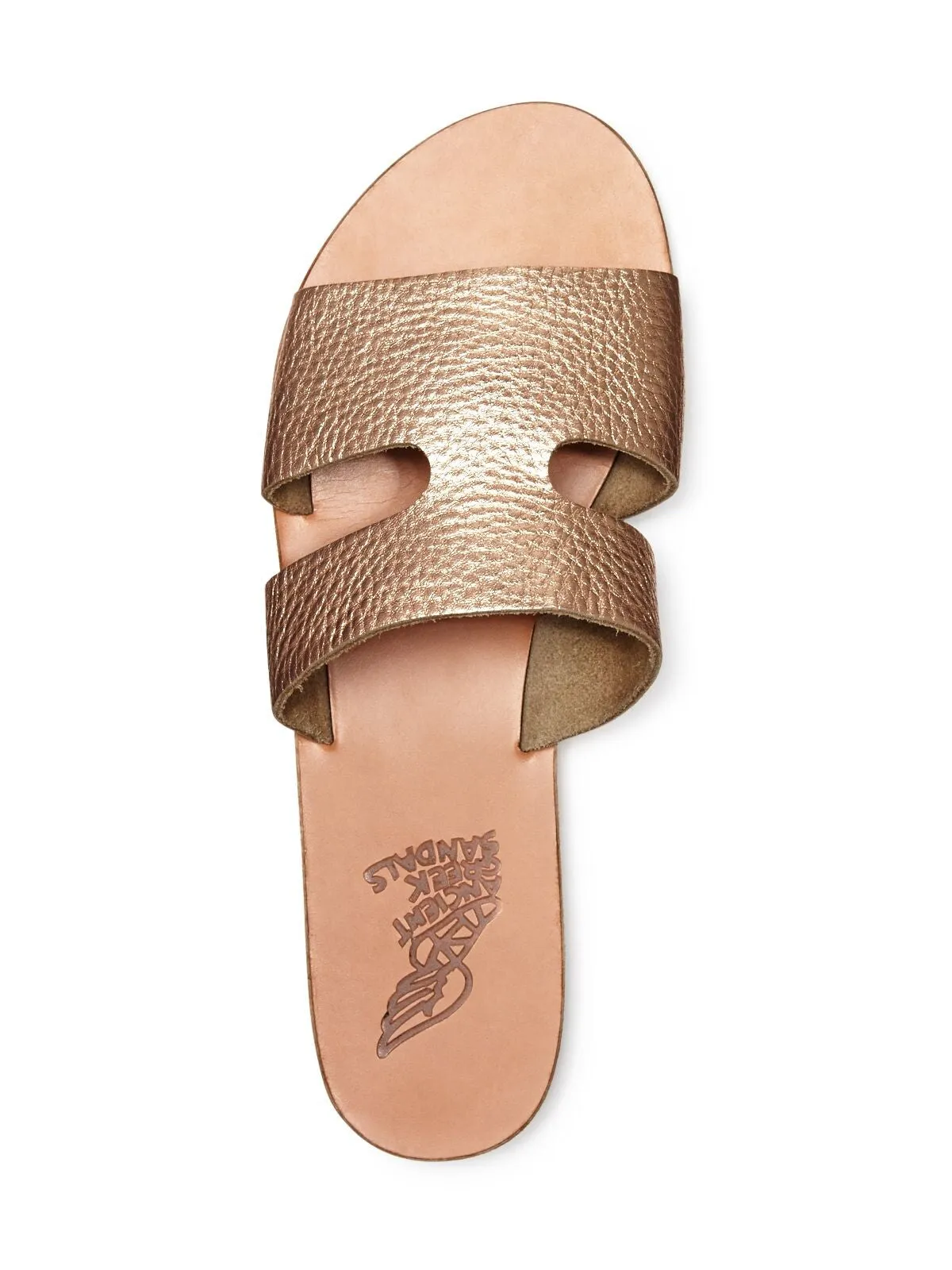 ANCIENT GREEK SANDALS Womens Pink Cut Out Metallic Apteros Slip On Leather Slide Sandals Shoes