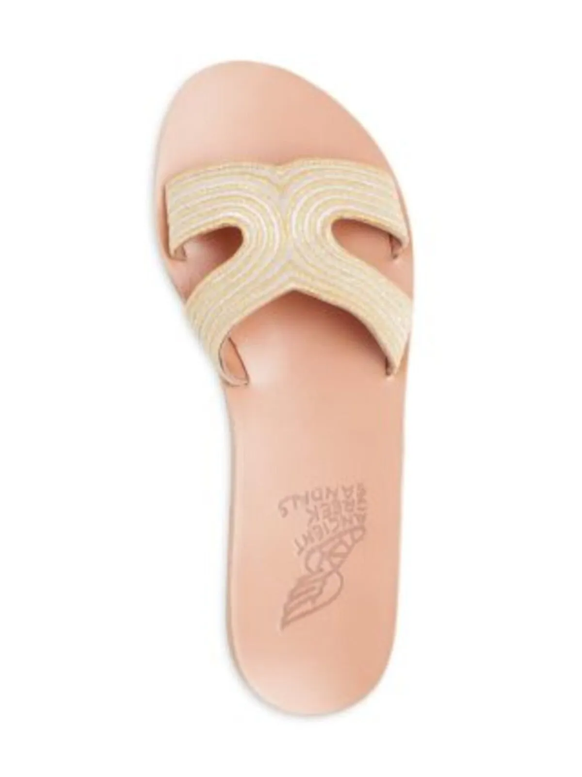 ANCIENT GREEK SANDALS Womens Silver Striped Cut Out Metallic Kentima Round Toe Slip On Leather Slide Sandals Shoes