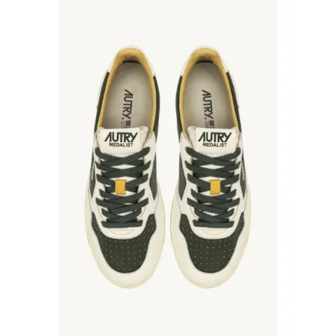 Autry Medalist Low Sneakers in Green Leather with Neutral Trim