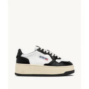 Autry Medalist Platform Sneakers in White and Black Leather