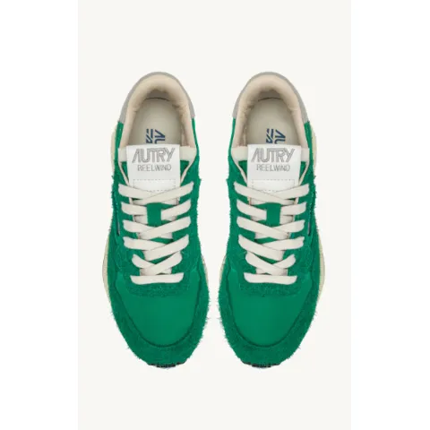 Autry Reelwind Low Sneakers in Green Nylon and Suede