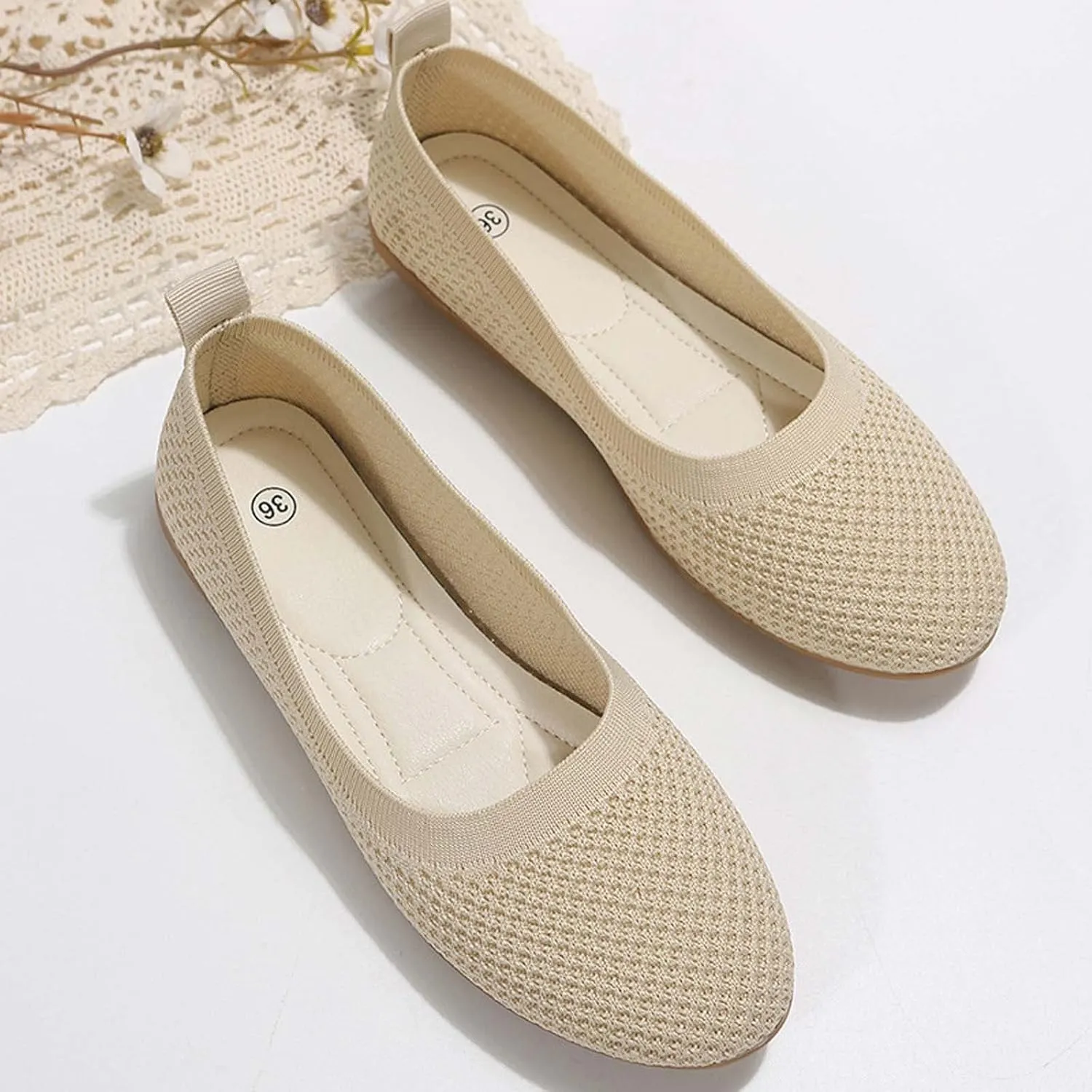 Ballet Flats Shoes for Women Fashion Square Toe Slip on Flat Shoe Cute Breathable Dressy Workout Hiking Sandals Footwear