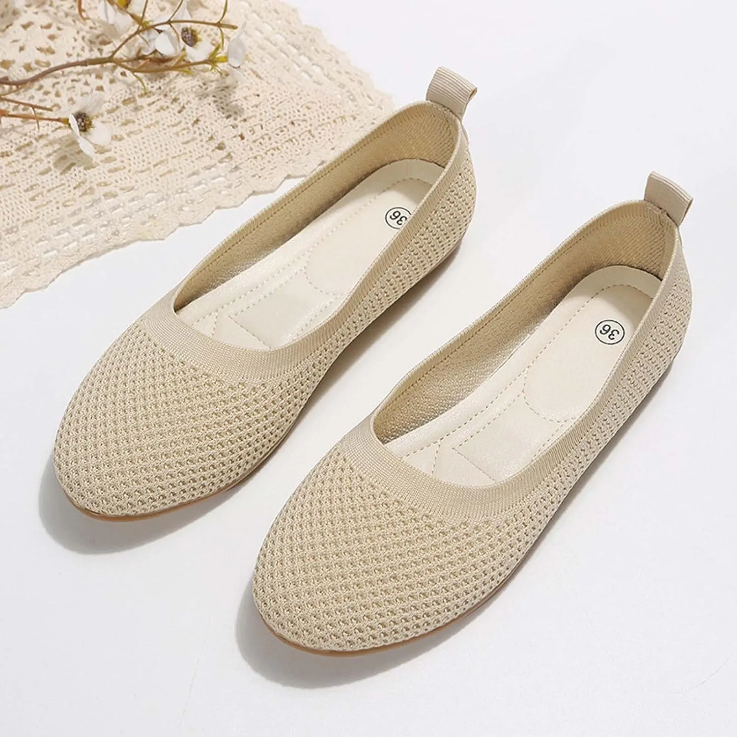 Ballet Flats Shoes for Women Fashion Square Toe Slip on Flat Shoe Cute Breathable Dressy Workout Hiking Sandals Footwear