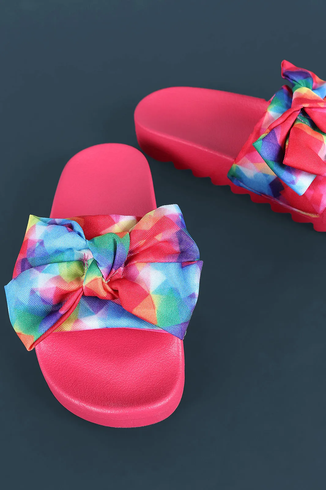 Bamboo Printed Oversized Bow Lug Sole Slide Sandal