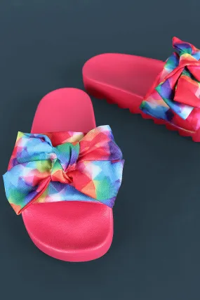 Bamboo Printed Oversized Bow Lug Sole Slide Sandal