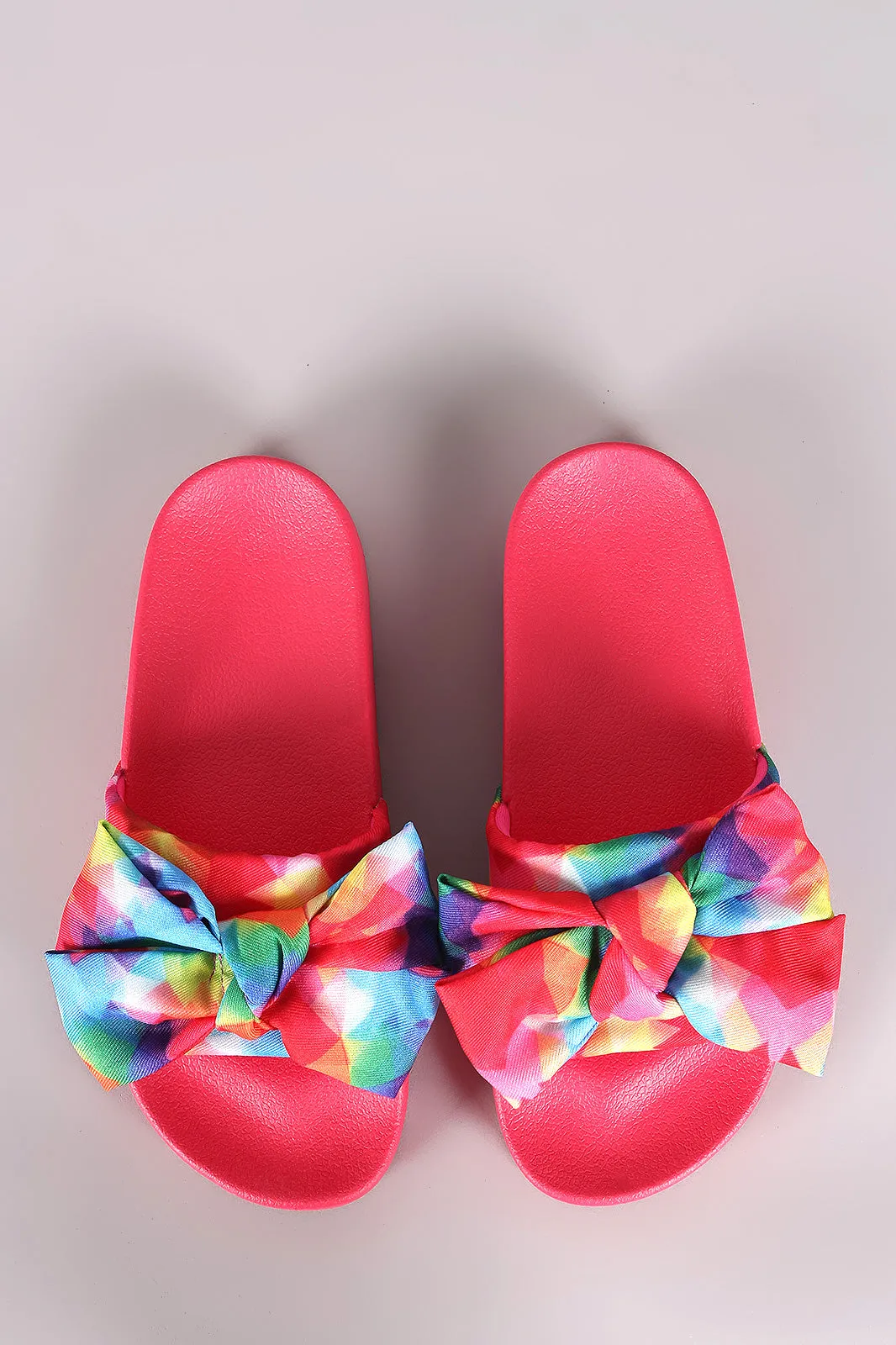 Bamboo Printed Oversized Bow Lug Sole Slide Sandal