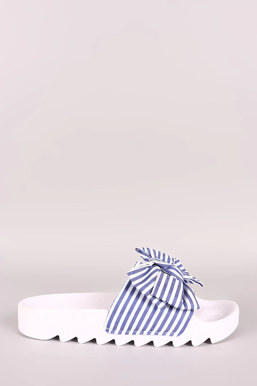 Bamboo Printed Oversized Bow Lug Sole Slide Sandal