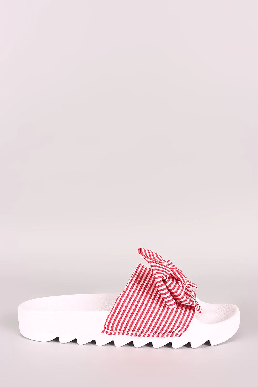 Bamboo Printed Oversized Bow Lug Sole Slide Sandal