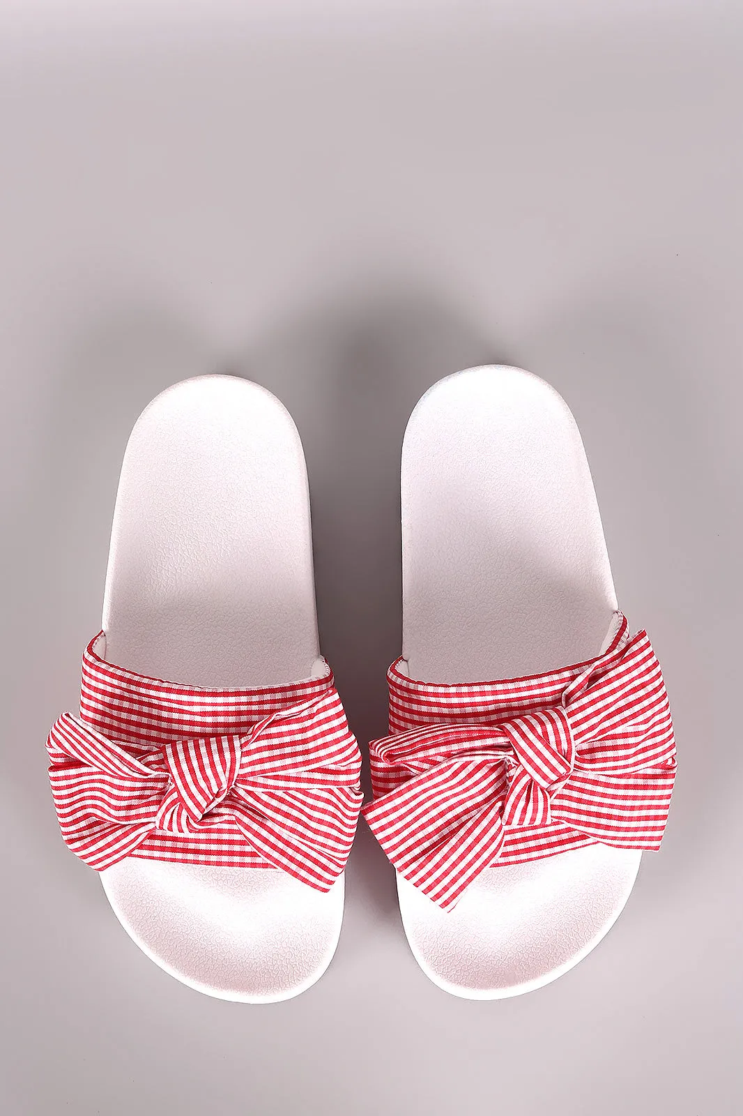 Bamboo Printed Oversized Bow Lug Sole Slide Sandal