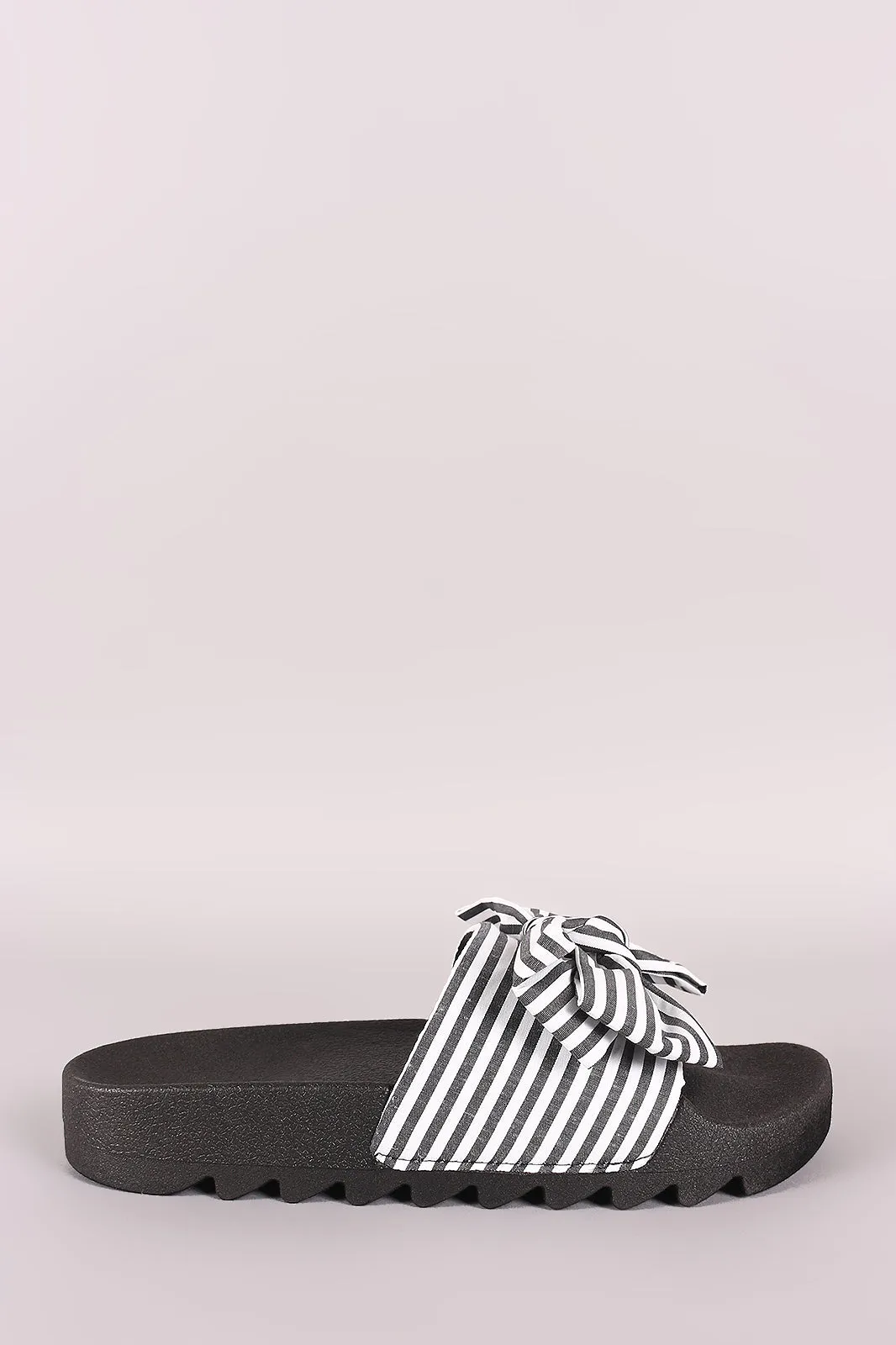 Bamboo Printed Oversized Bow Lug Sole Slide Sandal