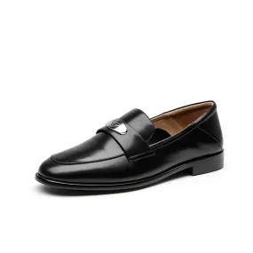 BeauToday Classic Round Toe Womens Penny Loafers Business Casual Cow Leather Slip-on Flat Loafers