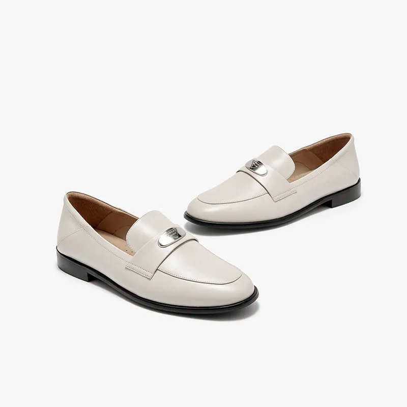 BeauToday Classic Round Toe Womens Penny Loafers Business Casual Cow Leather Slip-on Flat Loafers
