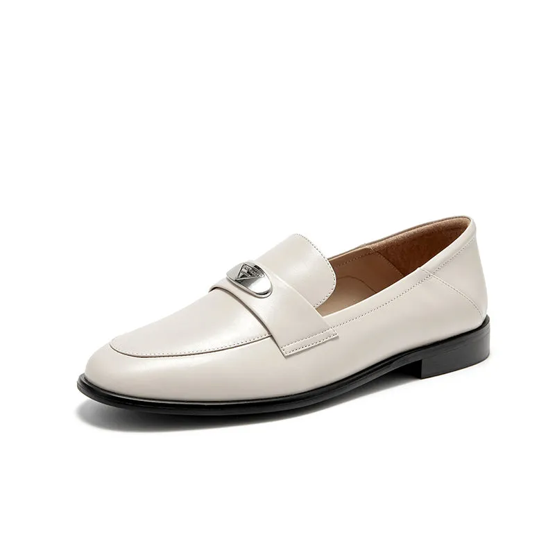 BeauToday Classic Round Toe Womens Penny Loafers Business Casual Cow Leather Slip-on Flat Loafers