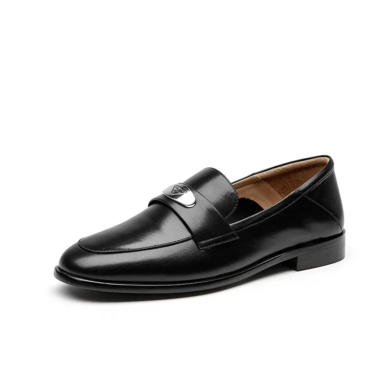 BeauToday Classic Round Toe Womens Penny Loafers Business Casual Cow Leather Slip-on Flat Loafers
