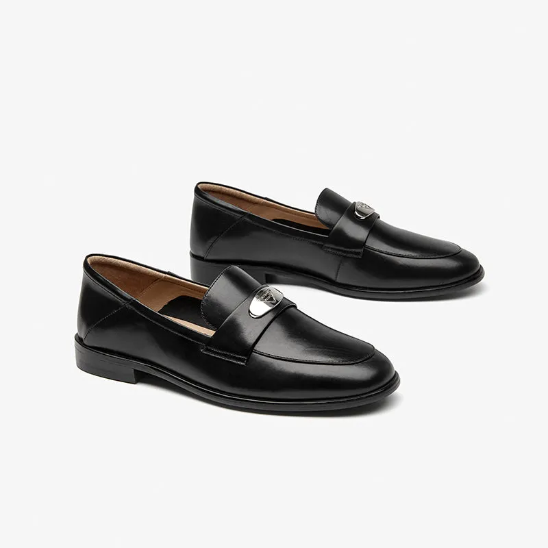 BeauToday Classic Round Toe Womens Penny Loafers Business Casual Cow Leather Slip-on Flat Loafers