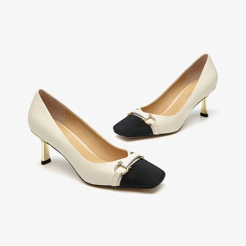 BeauToday Women's Buckle Decor Mary Jane Shoes Square Toe Heeled Pumps