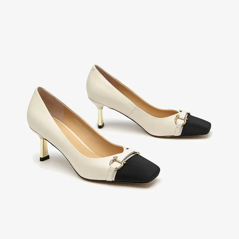 BeauToday Women's Buckle Decor Mary Jane Shoes Square Toe Heeled Pumps
