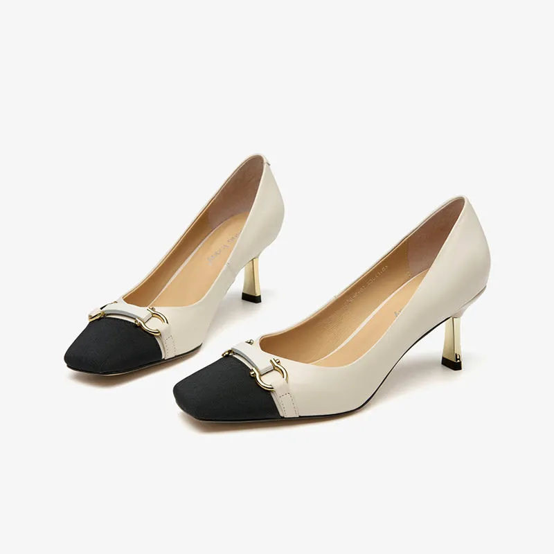 BeauToday Women's Buckle Decor Mary Jane Shoes Square Toe Heeled Pumps