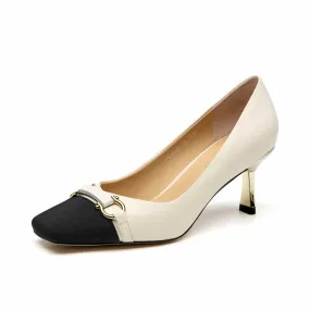 BeauToday Women's Buckle Decor Mary Jane Shoes Square Toe Heeled Pumps