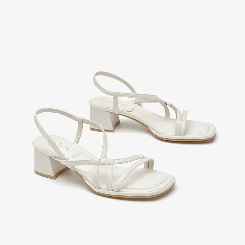 BeauToday Women's Leather Simple Strappy Sandals with Block Heeled