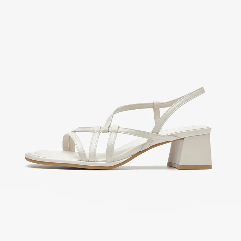 BeauToday Women's Leather Simple Strappy Sandals with Block Heeled