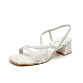 BeauToday Women's Leather Simple Strappy Sandals with Block Heeled