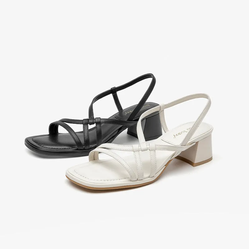 BeauToday Women's Leather Simple Strappy Sandals with Block Heeled