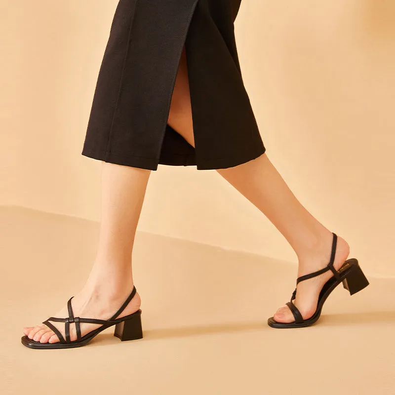 BeauToday Women's Leather Simple Strappy Sandals with Block Heeled
