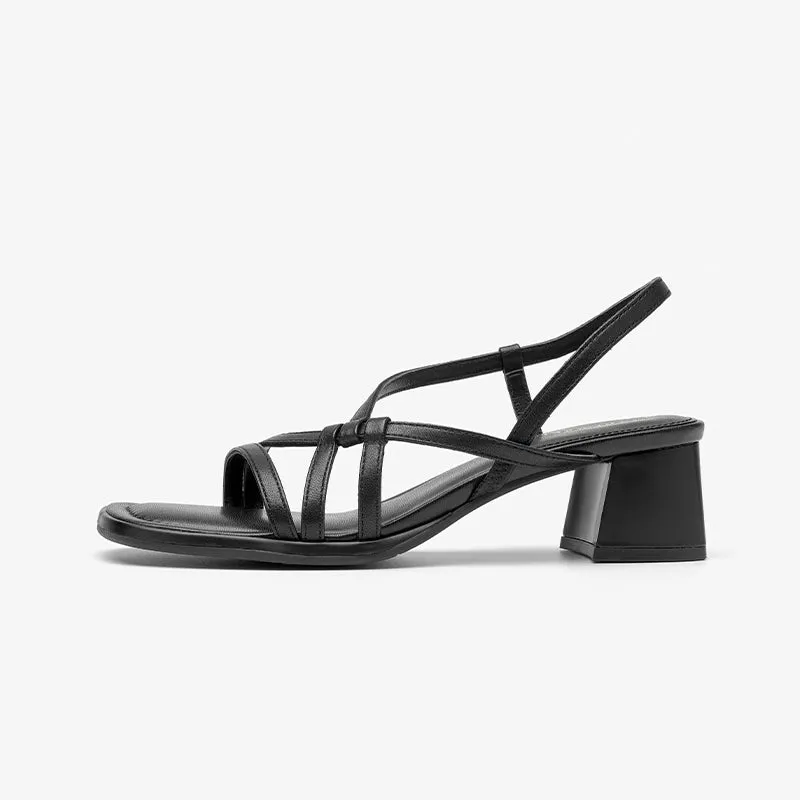 BeauToday Women's Leather Simple Strappy Sandals with Block Heeled