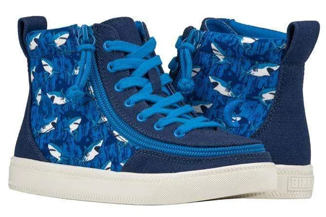 Billy Footwear Kid's Boys High Top Sneakers- Blue Sharks