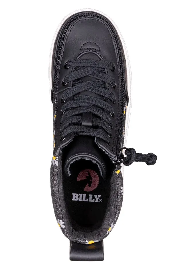 Billy Footwear Kid's Girls High Top Sneakers- Black Daisy