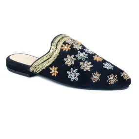Black Butta Embroidered Velvet Mules