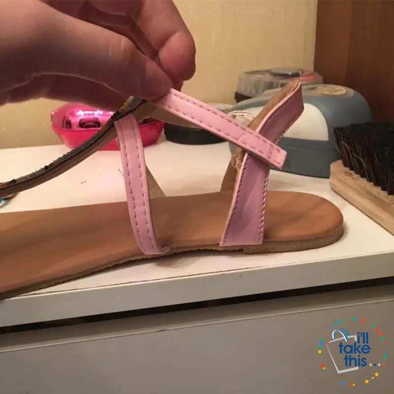 Bohemian Flip Flops, Beach Sandals with Gorgeous handmade Beads in Pink or Black Vegan leather