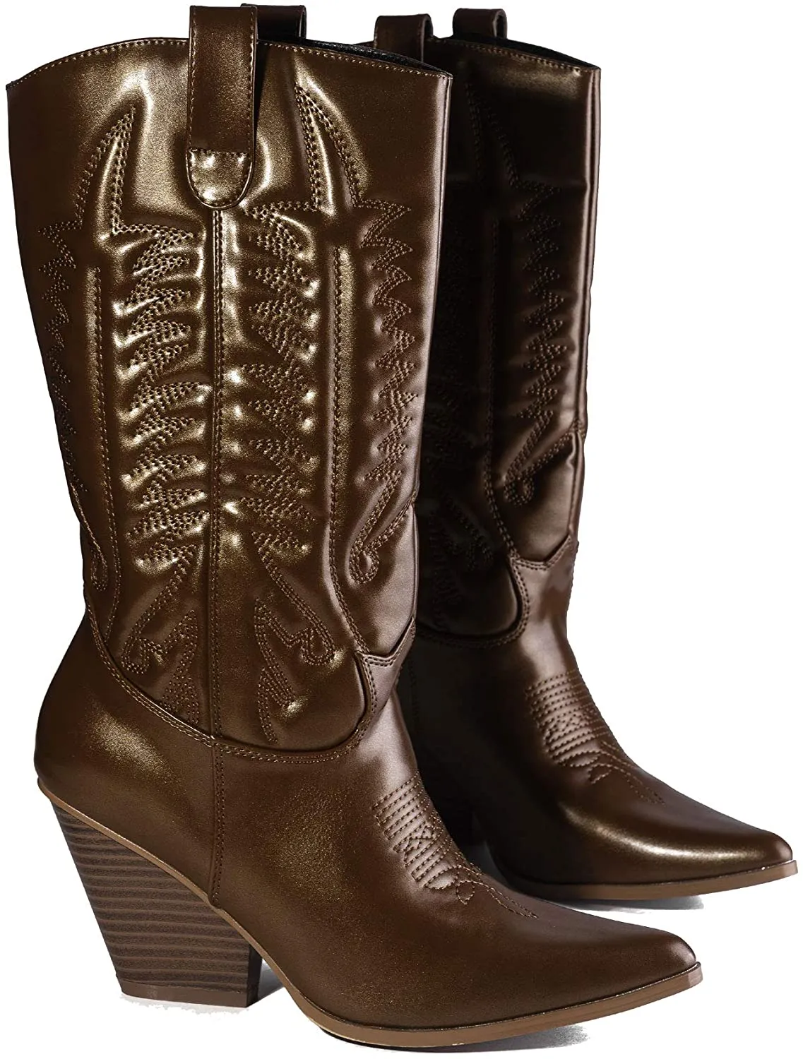Cape Robbin SOUTHERN BELLE Cowgirl Mid Calf Pointy Toe Boots BROWN (11, BROWN)