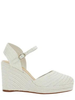 'Carolyn' White Wedges With Strap In Metallic Raffia Woman