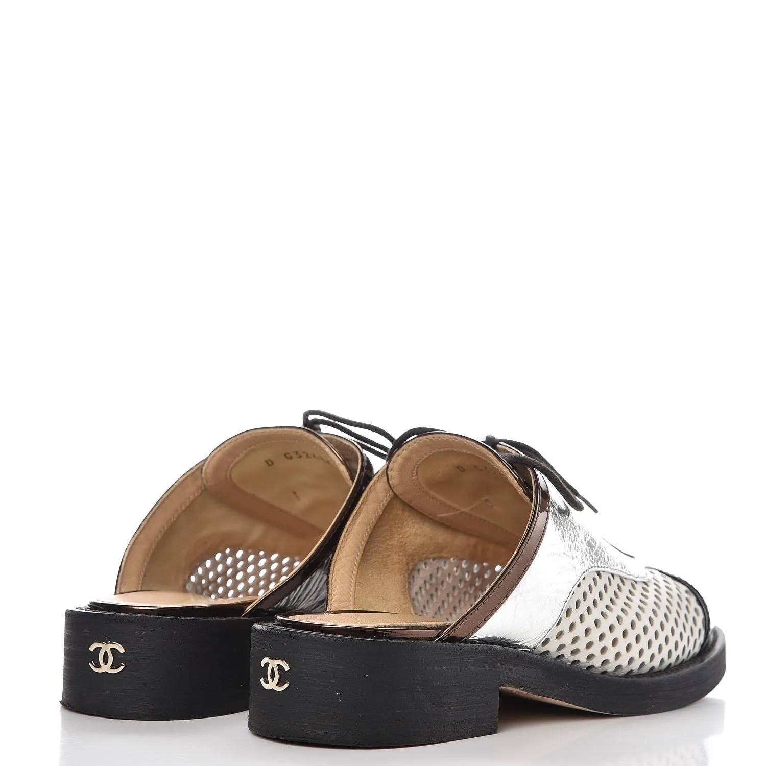 CHANEL PERFORATED LAMBSKIN LEATHER LACE-UP MULES