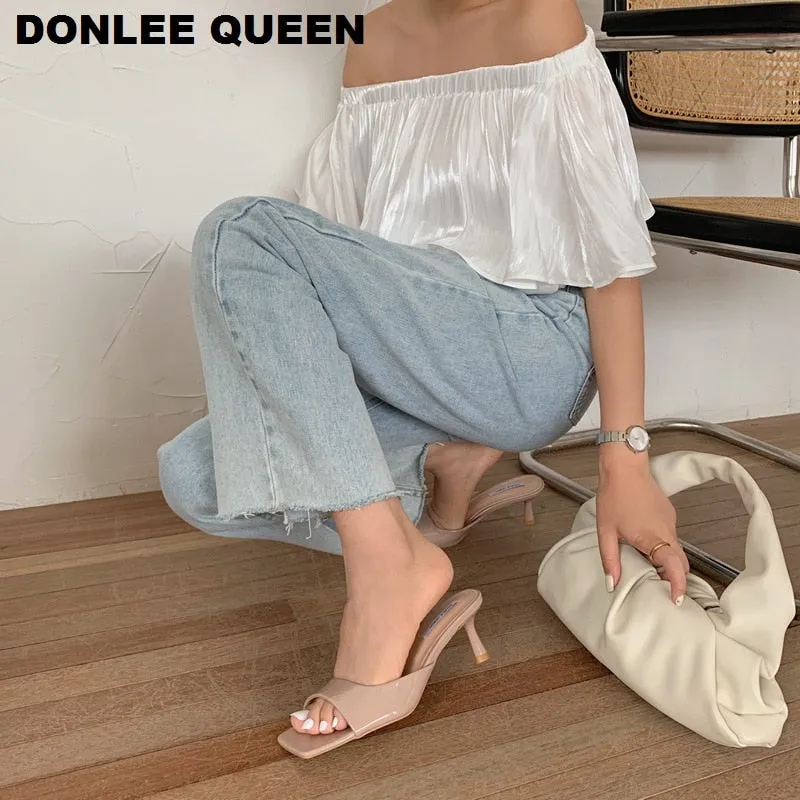 Chic Square-Toe High Heel Slides