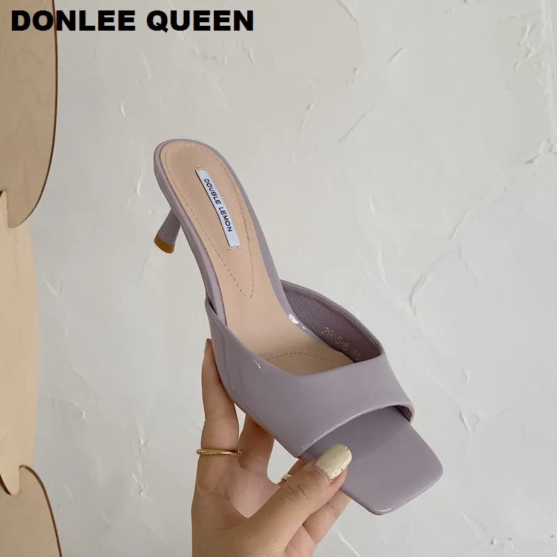 Chic Square-Toe High Heel Slides