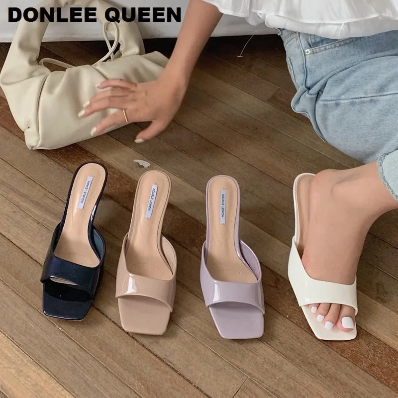 Chic Square-Toe High Heel Slides