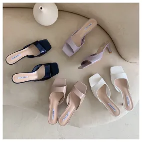 Chic Square-Toe High Heel Slides