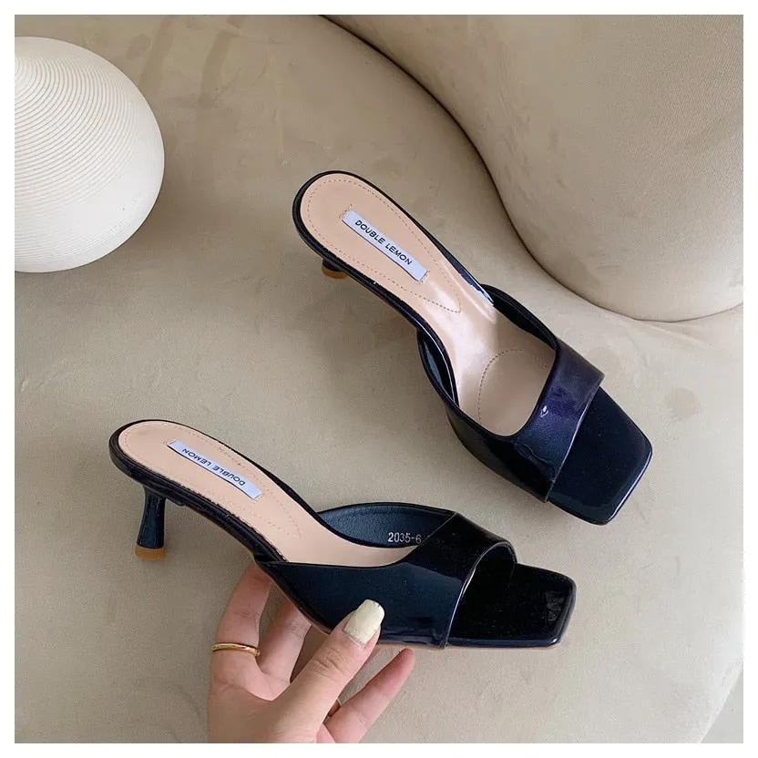 Chic Square-Toe High Heel Slides