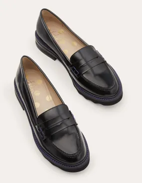 Chunky Penny Loafers-Black/Navy
