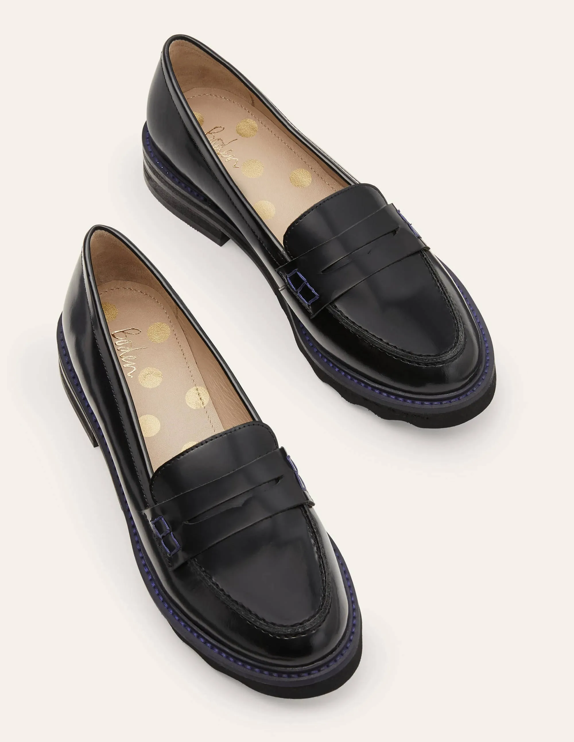 Chunky Penny Loafers-Black/Navy