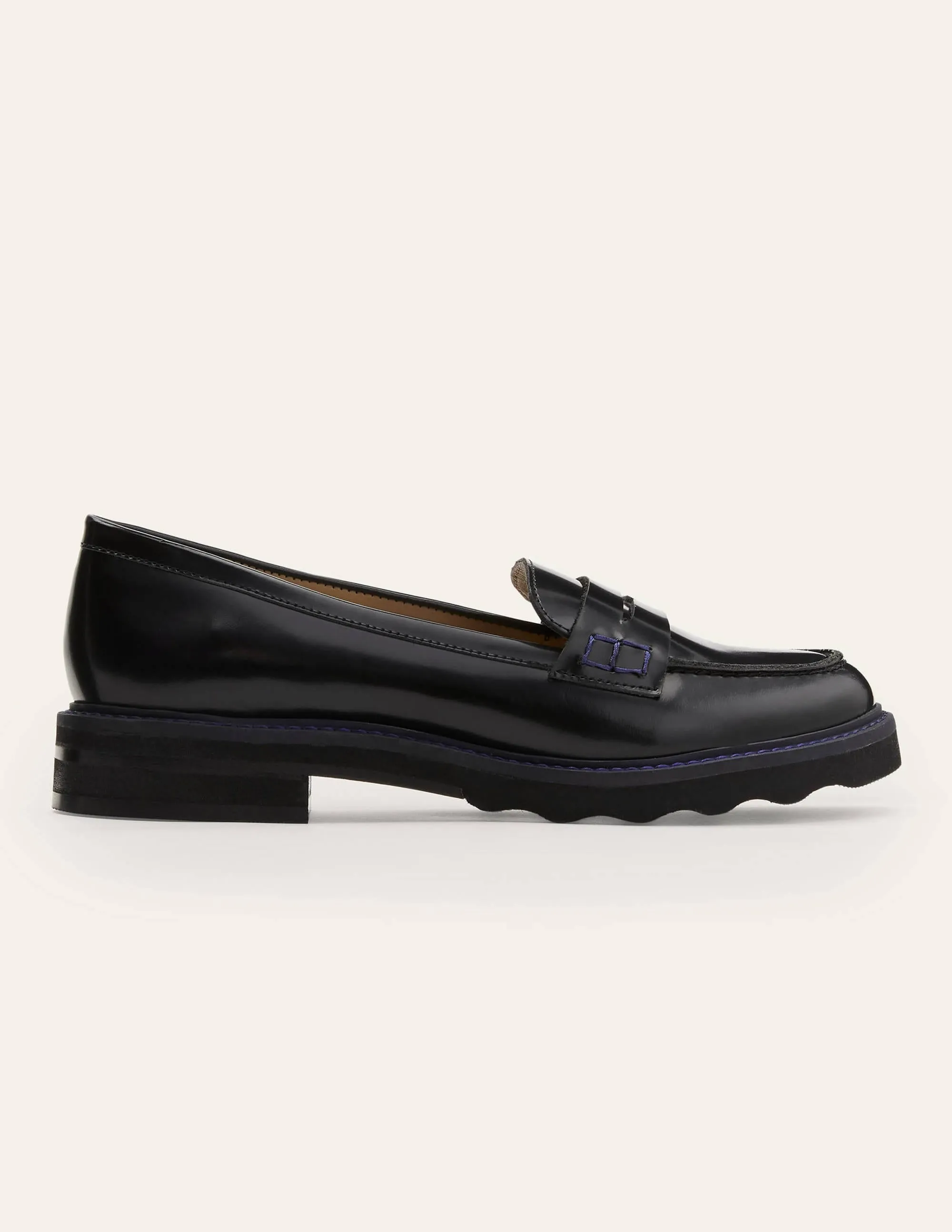 Chunky Penny Loafers-Black/Navy