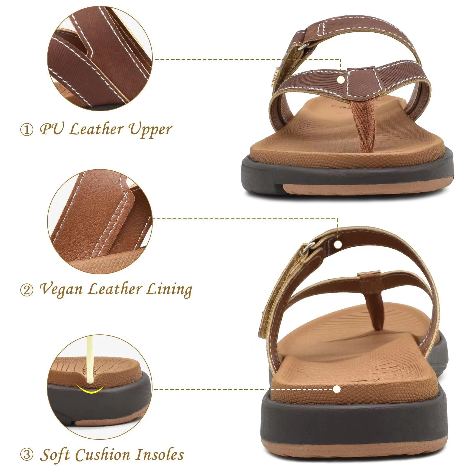 COFACE Damen Flip-Flops mit Fußbett, orthopädisch, Leder, breite Passform – ideal für Sommer, Strand & Plantarfasziitis, Größe 8